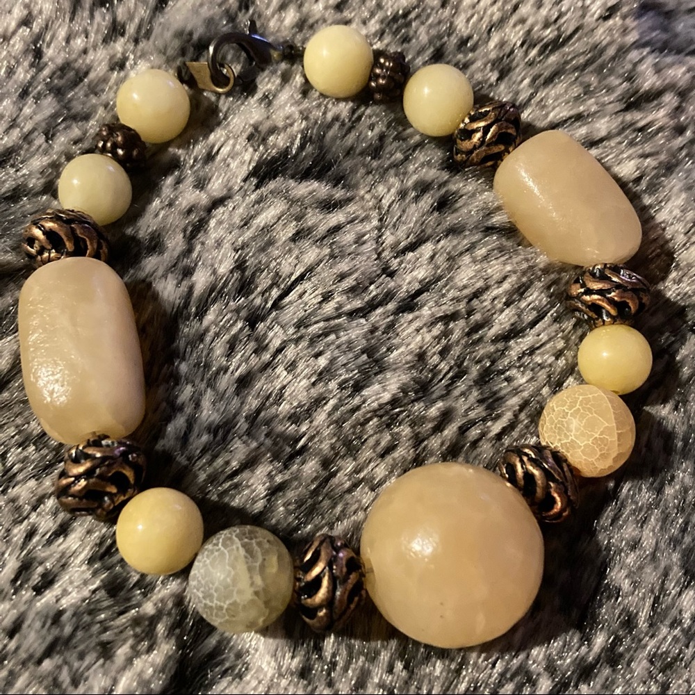 Yellow Calcite Bracelet w/ Copper Accents